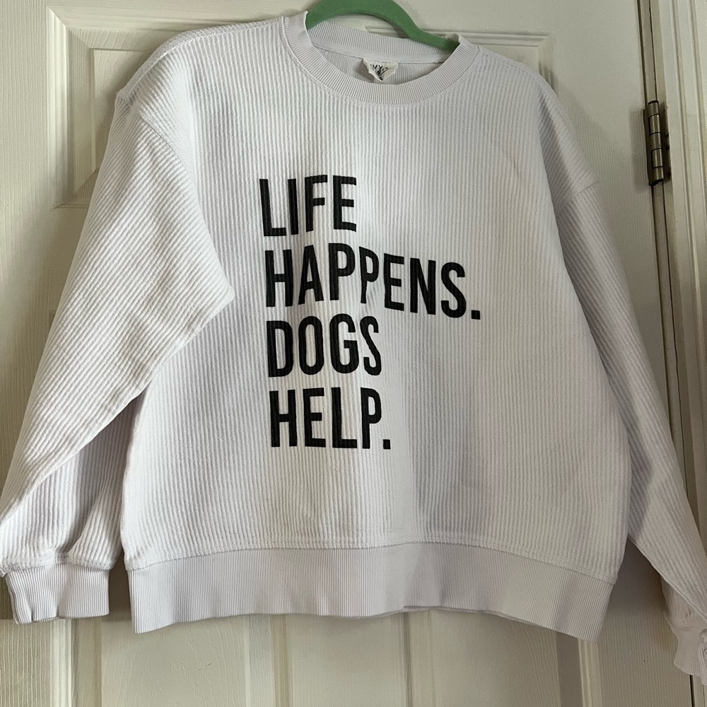 Oversized Corded Crew Sweatshirt in white.  Washed but never worn.  Size Small
